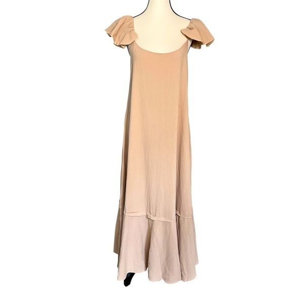 NWT Nasty Gal Ruffled Linen-Look Relaxed Maxi 100% Cotton Woman’s Size 2 Sand - Picture 1 of 9